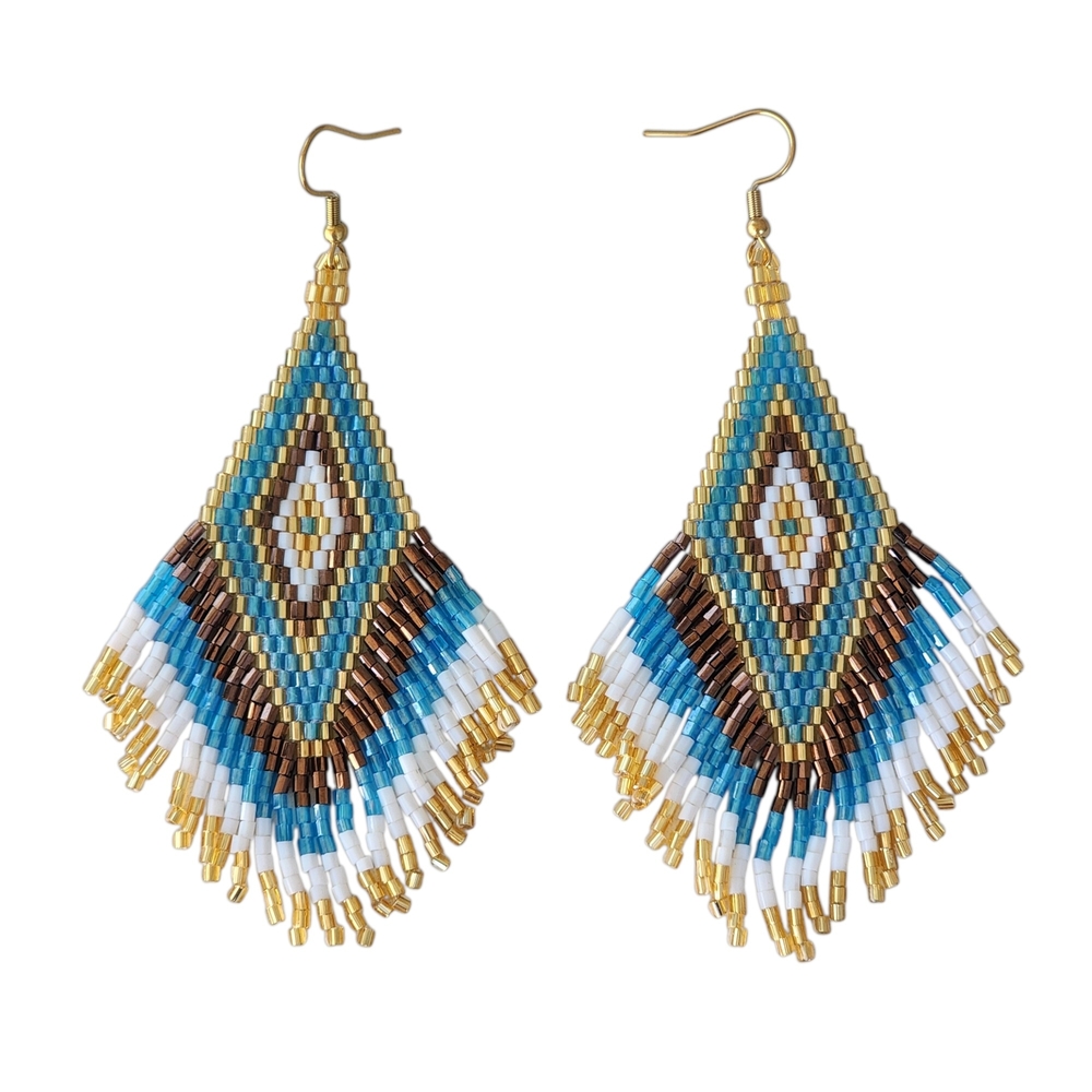 Handmade Willow Boho Earrings Chandelier Dangle Bohemian Chic Fringe Beaded